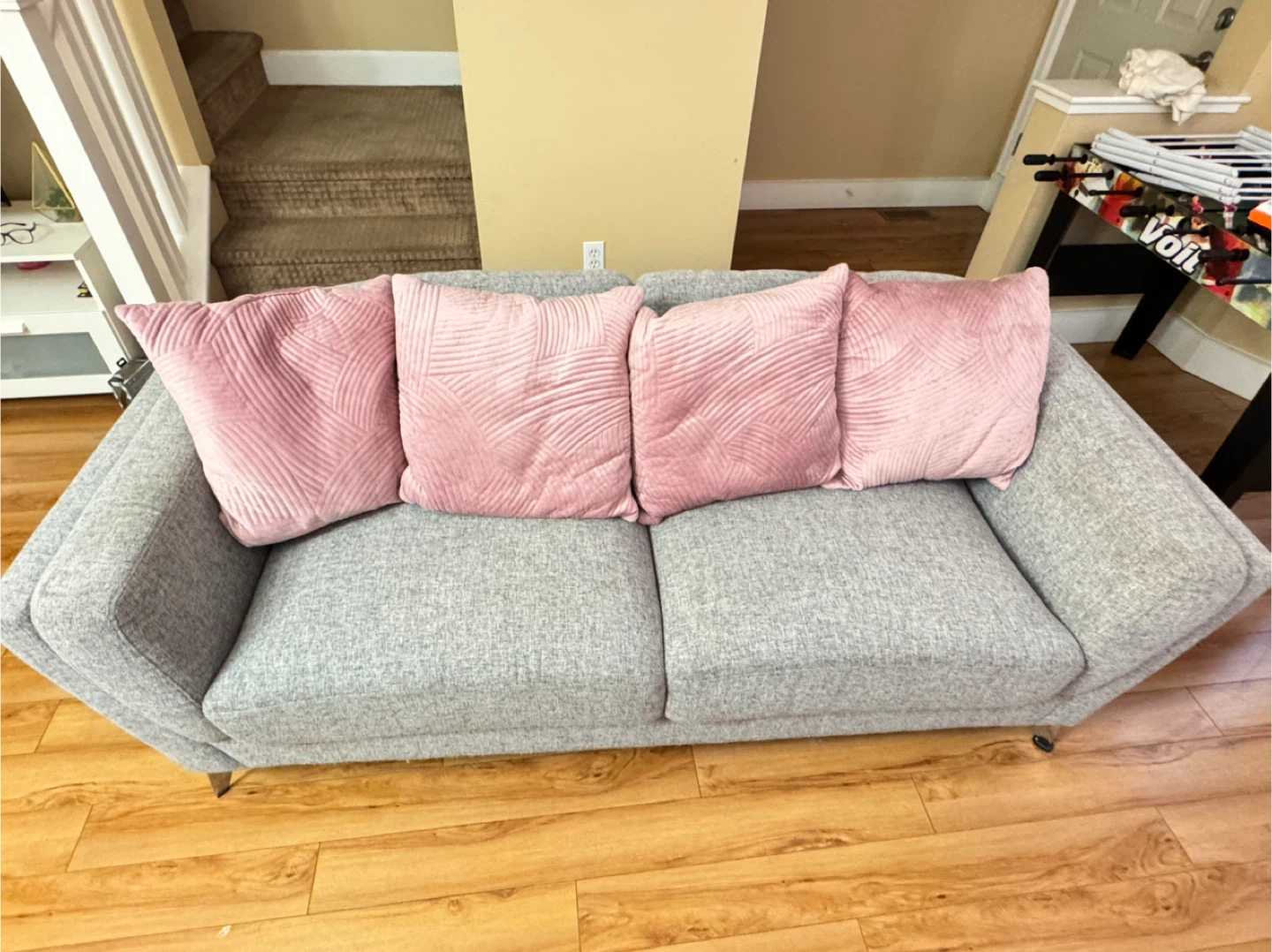 Grey Two-Seat Sofa with Pink Cushions - photo 2