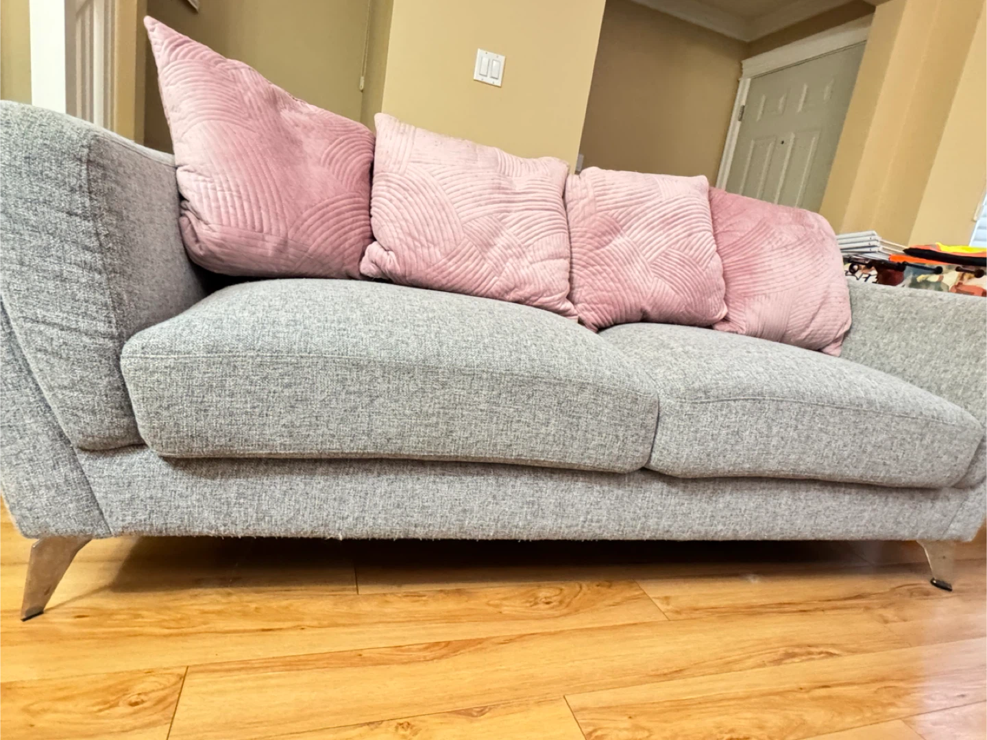 Grey Two-Seat Sofa with Pink Cushions - photo 5