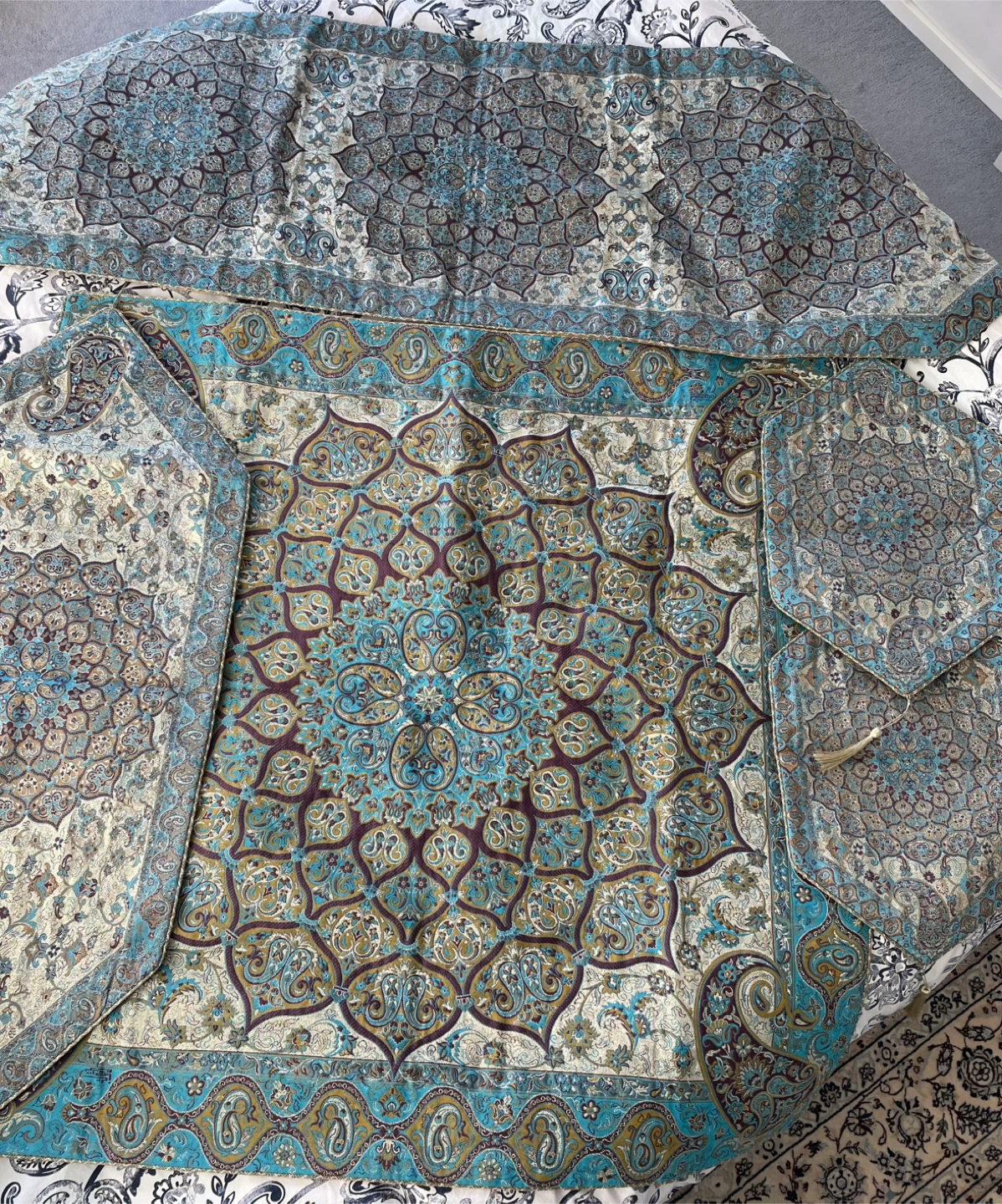 Patterned Tablecloth Set - Turquoise & Brown