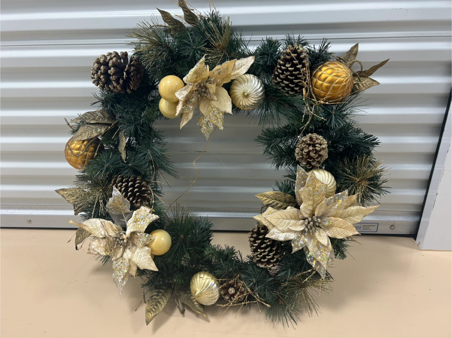 XL Outdoor Christmas Wreath with Pinecones and Gold Accents