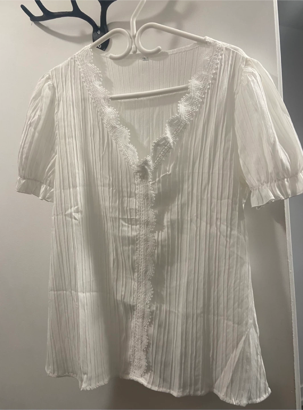 NEW White Lace Trim Blouse - Size L