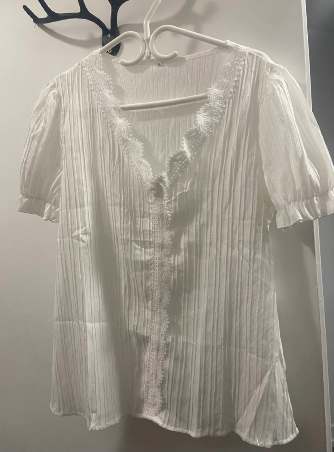 White Lace Trim Blouse - Size L