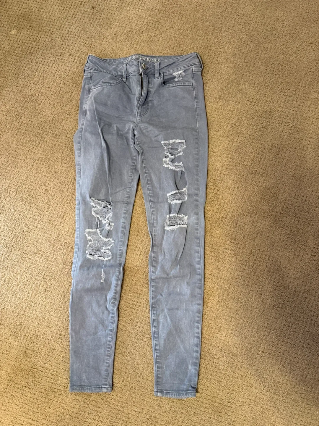 American Eagle Grey Ripped Jeans thumbnail