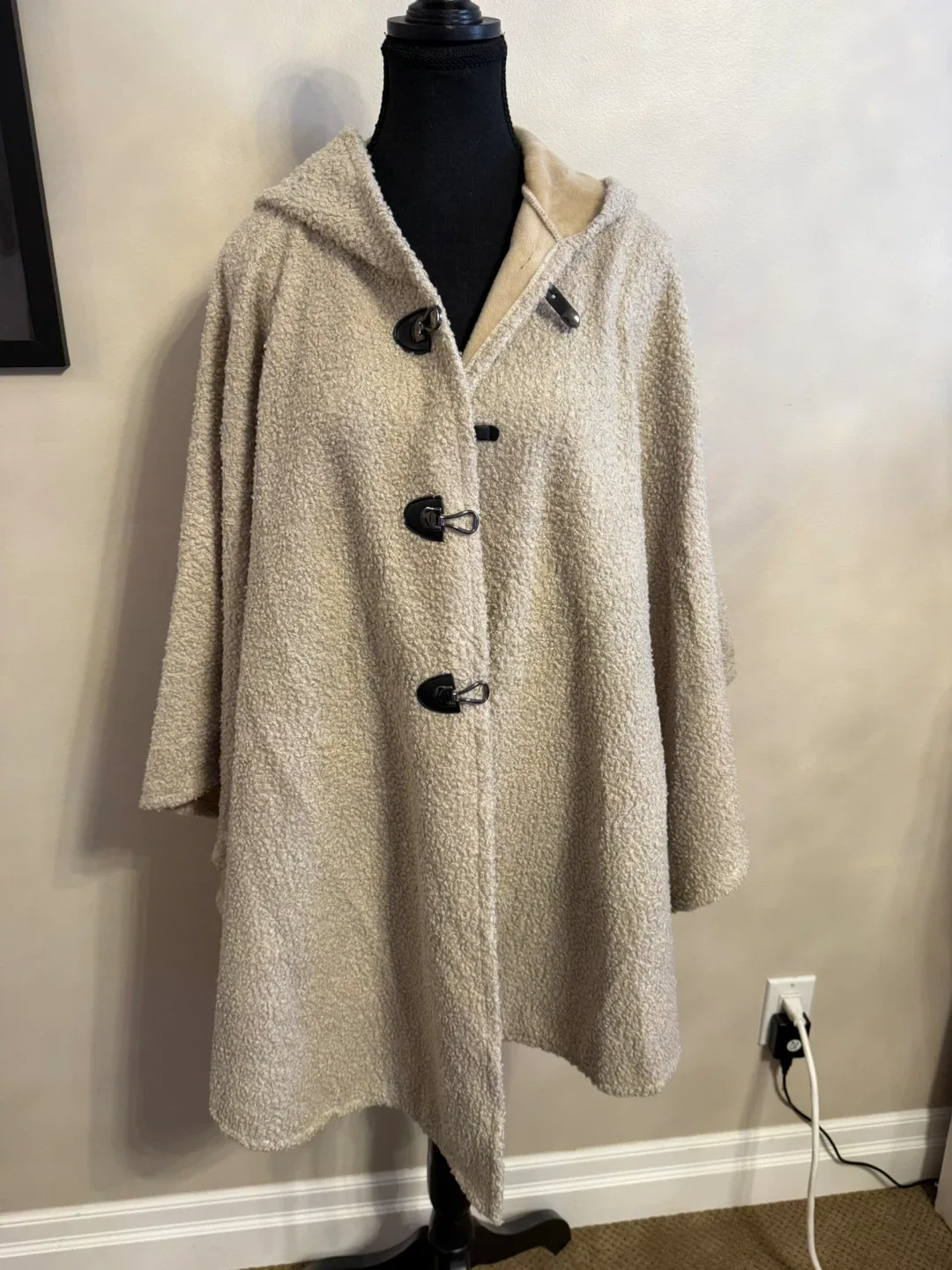 Beige Hooded Cape Coat thumbnail