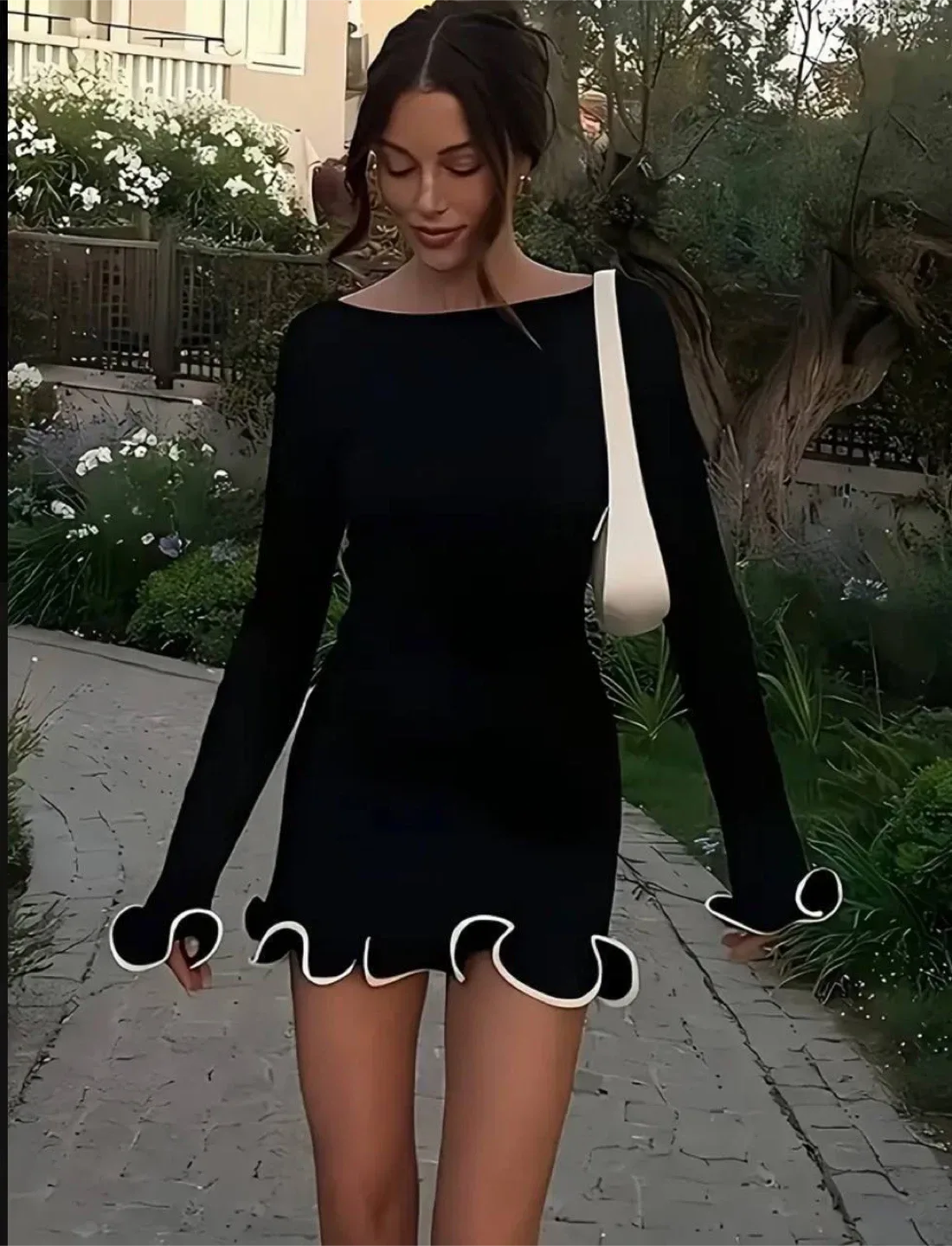 Black Mini Dress with White Trim, size M thumbnail