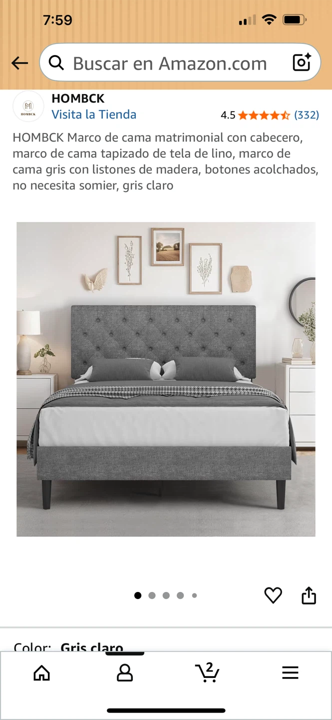 HOMBCK Full Bed Frame with Headboard - Light Gray