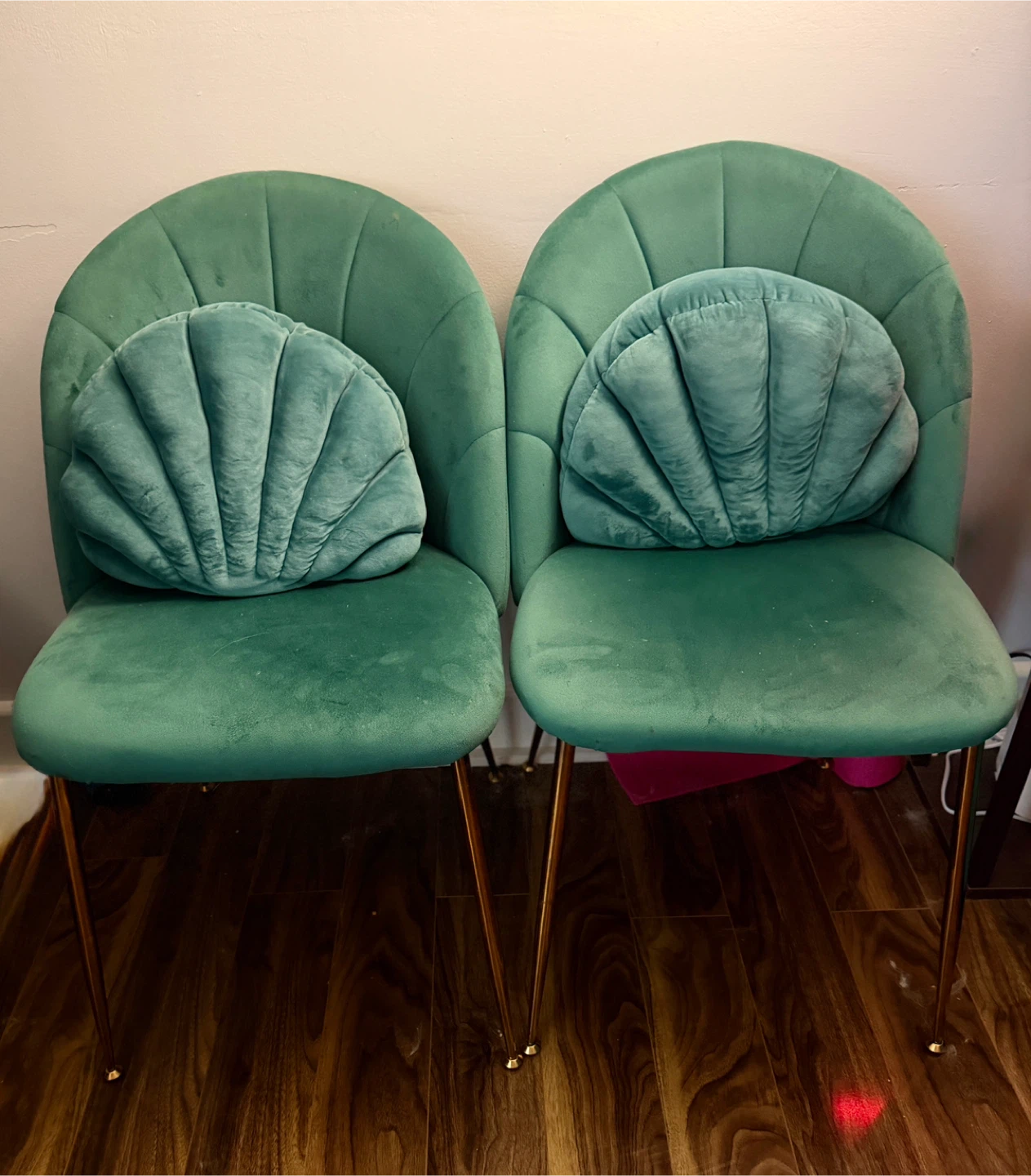 Green Velvet Accent Chairs with Gold Legs - Set of 2