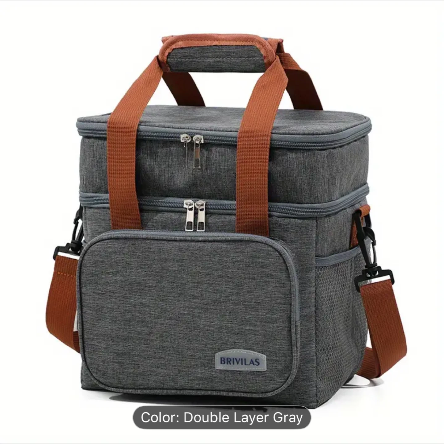 Grey Insulated Lunch Bag with Shoulder Strap