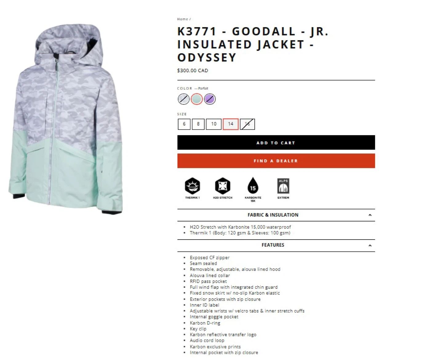 Karbon Goodall Jr. Insulated Jacket - Size 14 - photo 5
