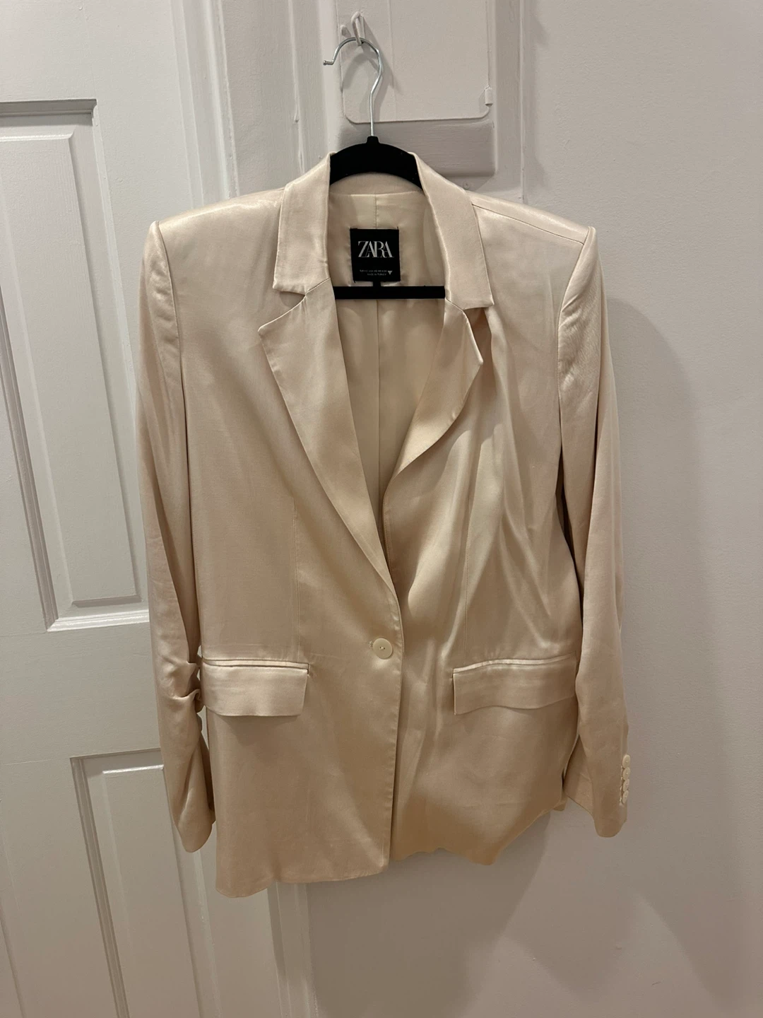 Zara XS Silk-Satin Beige Blazer