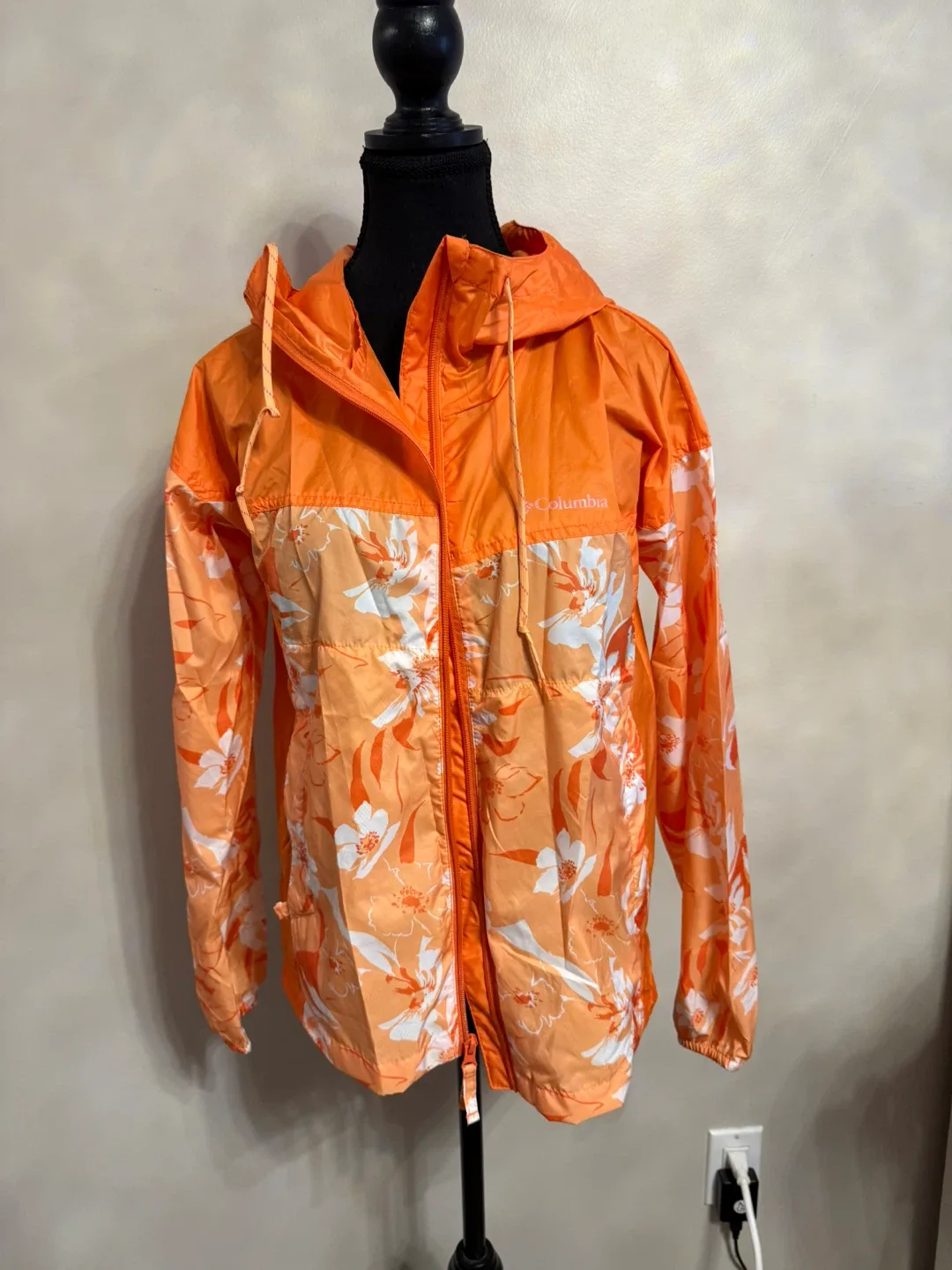 Columbia Sportswear Orange Floral Windbreaker thumbnail