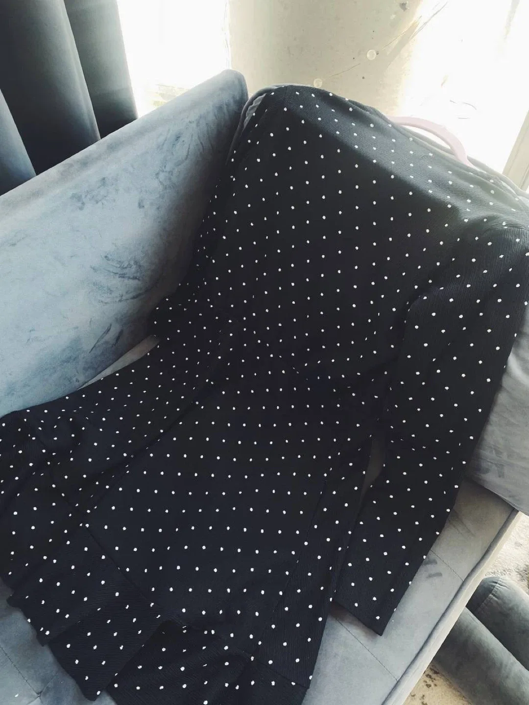 Black and White Polka Dot Wrap Dress, size L image indicator(4)