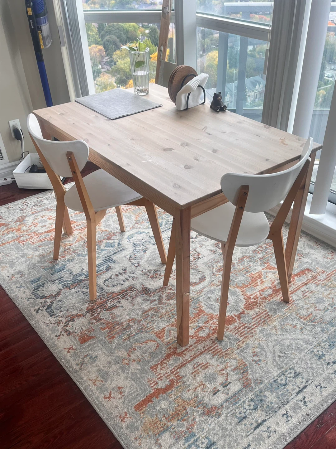 IKEA Pine Dining Table with two chairs