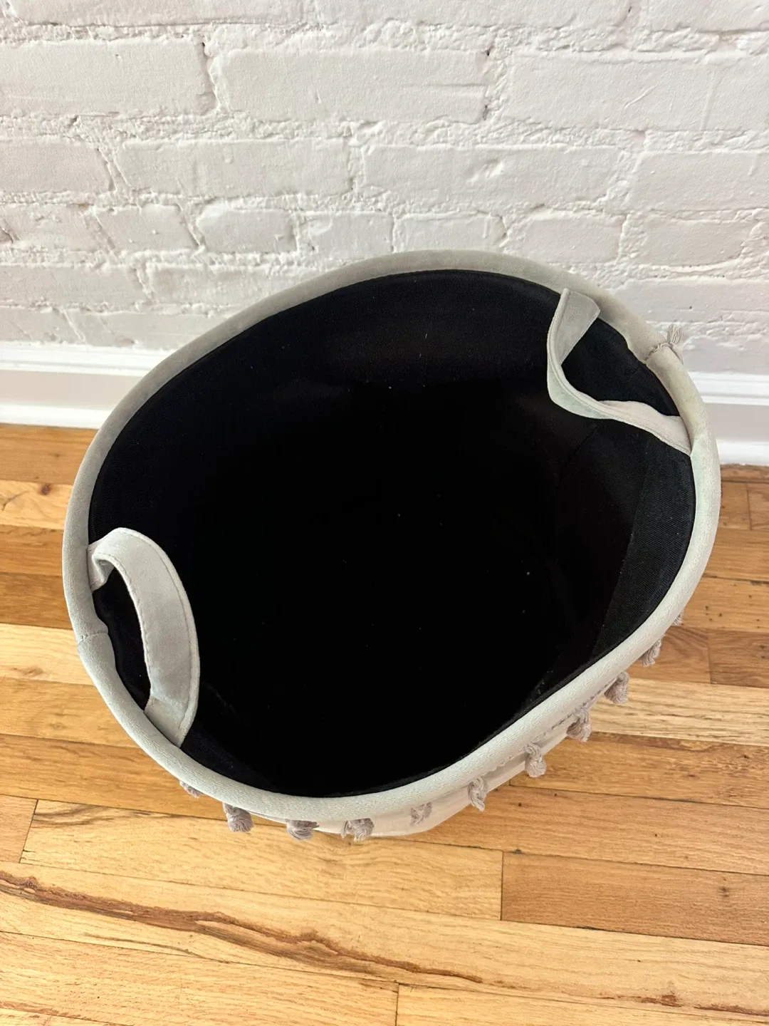 Gray Suede Storage Basket with Tassels image indicator(2)