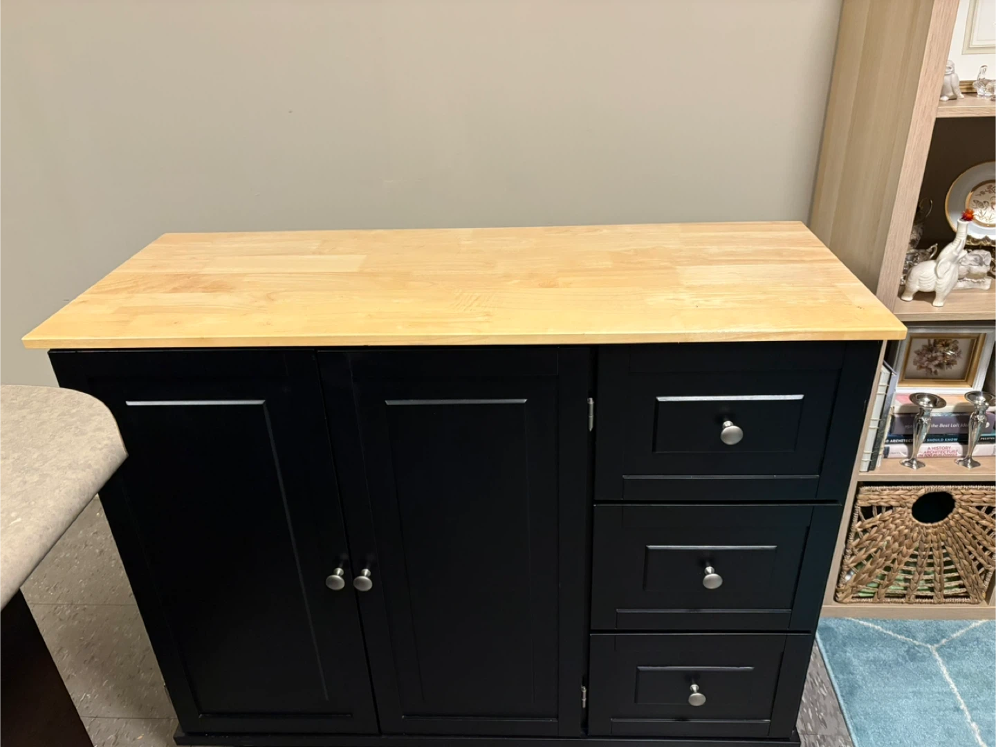 Black Kitchen Island with Wood Top