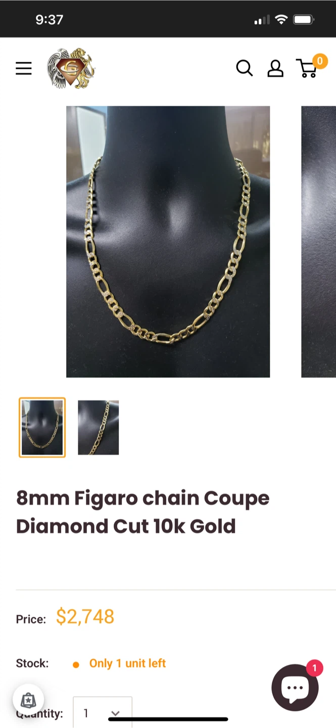 8mm Figaro Chain Coupe Diamond Cut 10k Gold - photo 2
