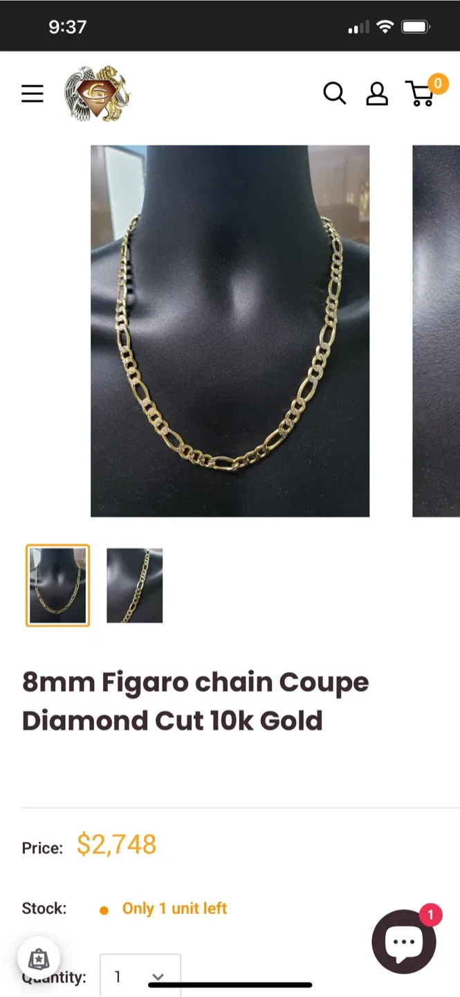 8mm Figaro Chain Coupe Diamond Cut 10k Gold image indicator(2)