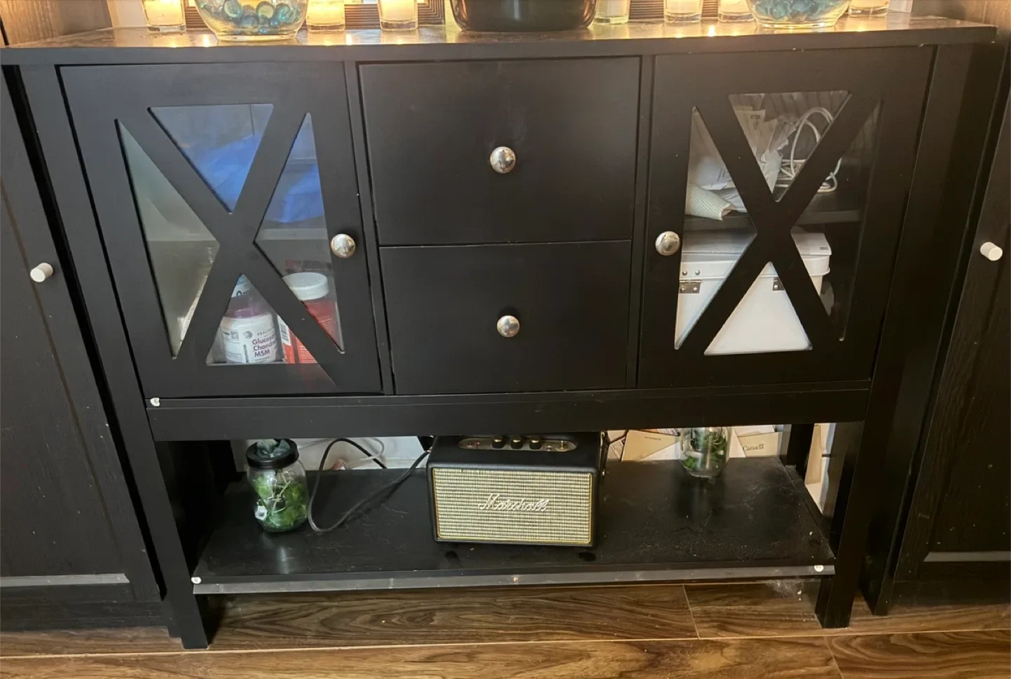 Black Buffet Cabinet with Glass Doors & Mirrors image indicator(2)