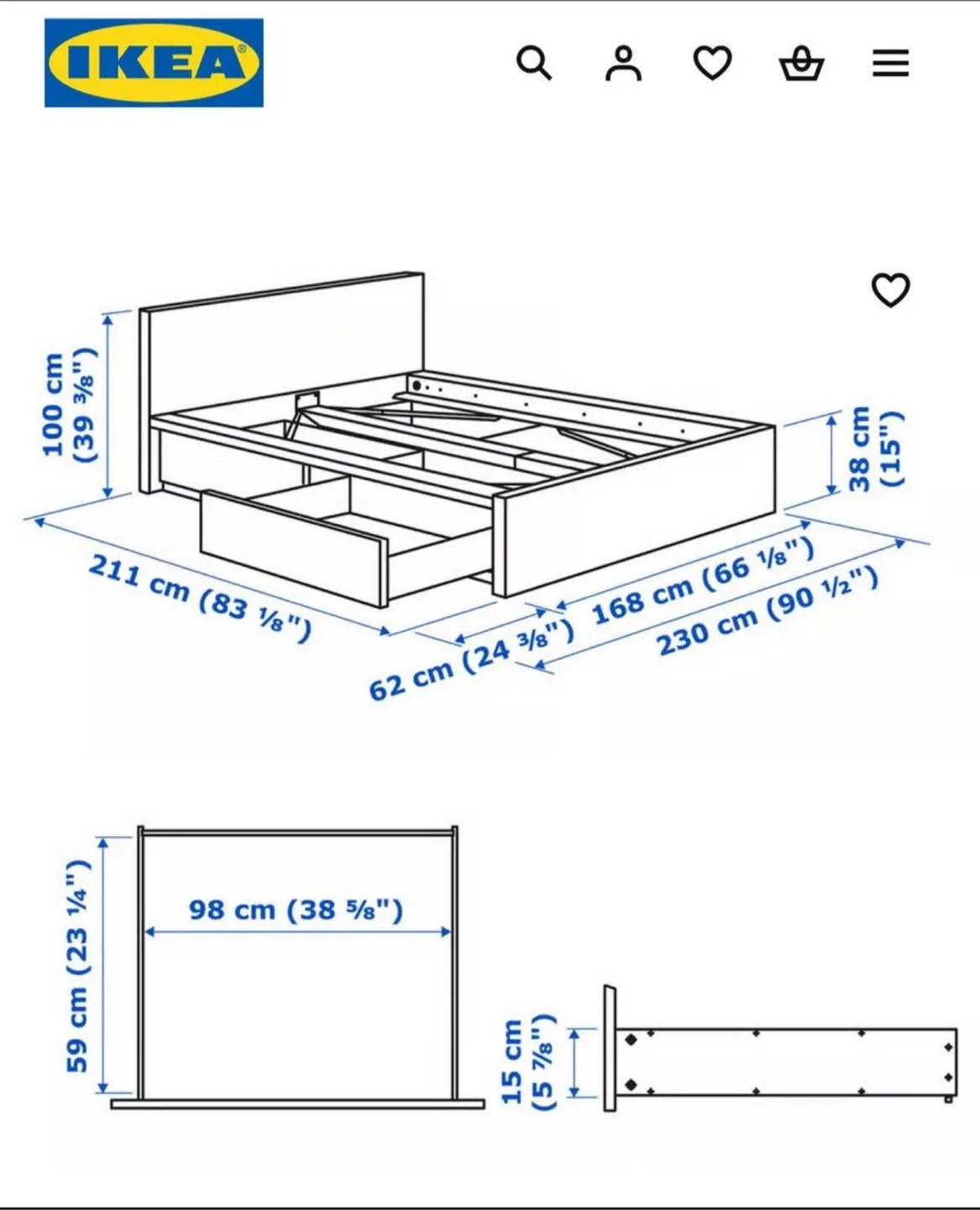 IKEA Malm Bed Frame  with 4 drawers - Black-Brown, Queen Size image indicator(2)
