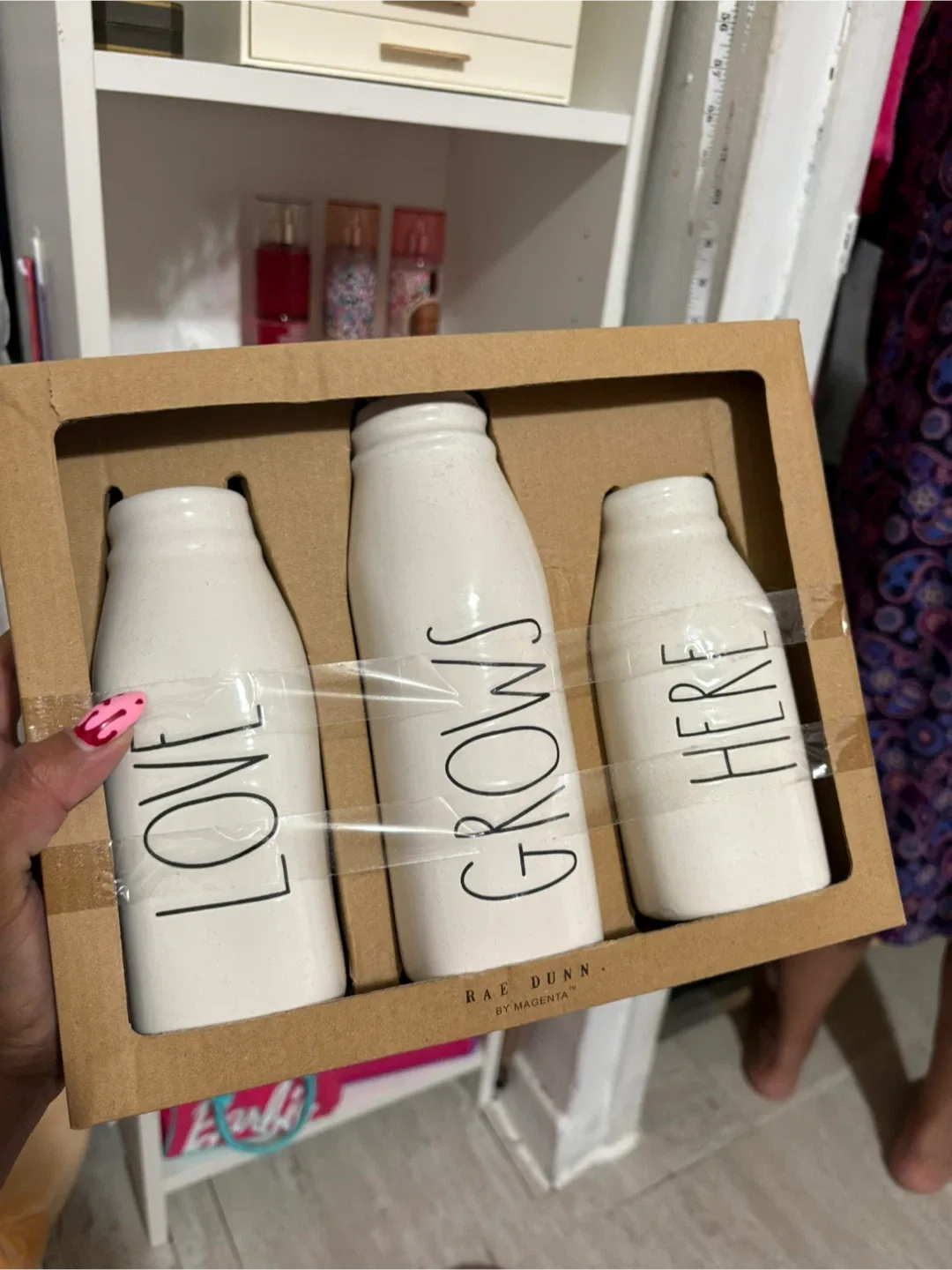 Rae Dunn 'Love Grows Here' Decorative Bottles - New in Box! thumbnail