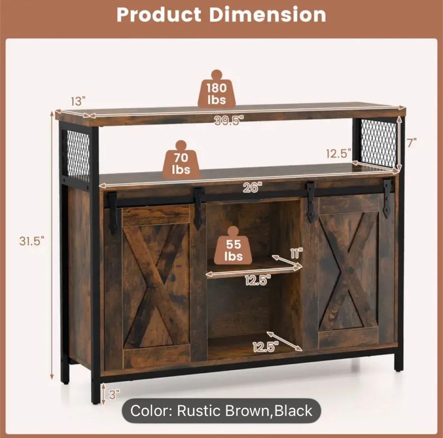 Rustic Brown Bar Cabinet with Sliding Doors image indicator(3)