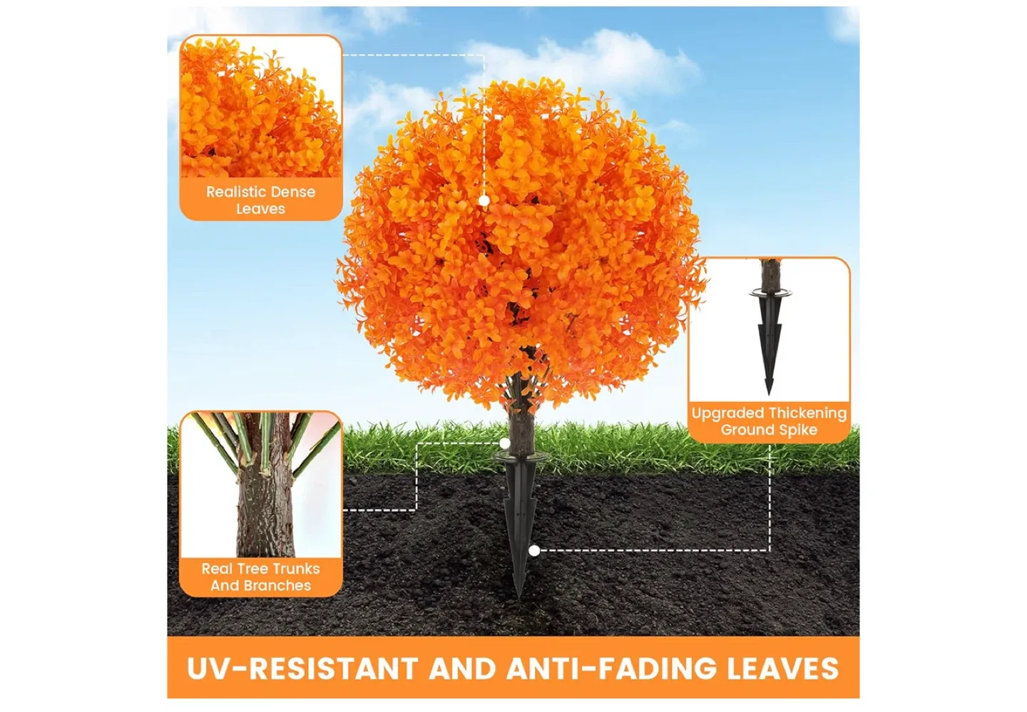 2 Artificial Topiary Trees - Orange image indicator(5)