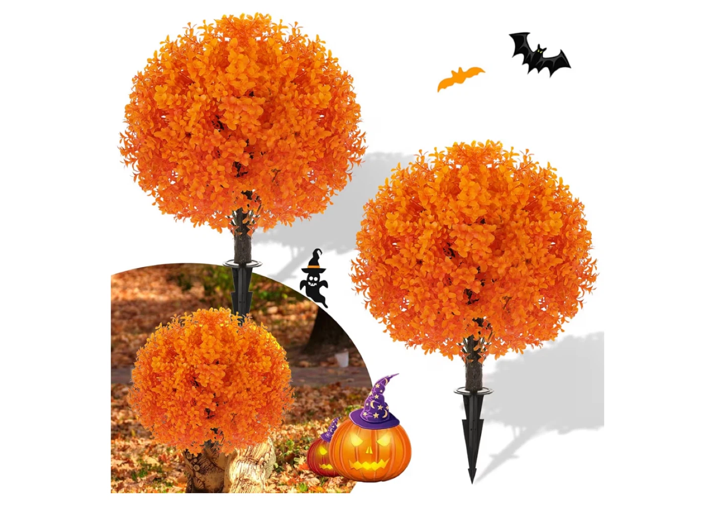 2 Artificial Topiary Trees - Orange