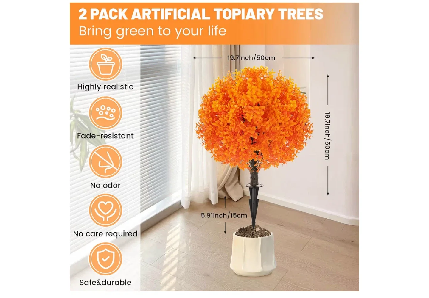 2 Artificial Topiary Trees - Orange image indicator(3)