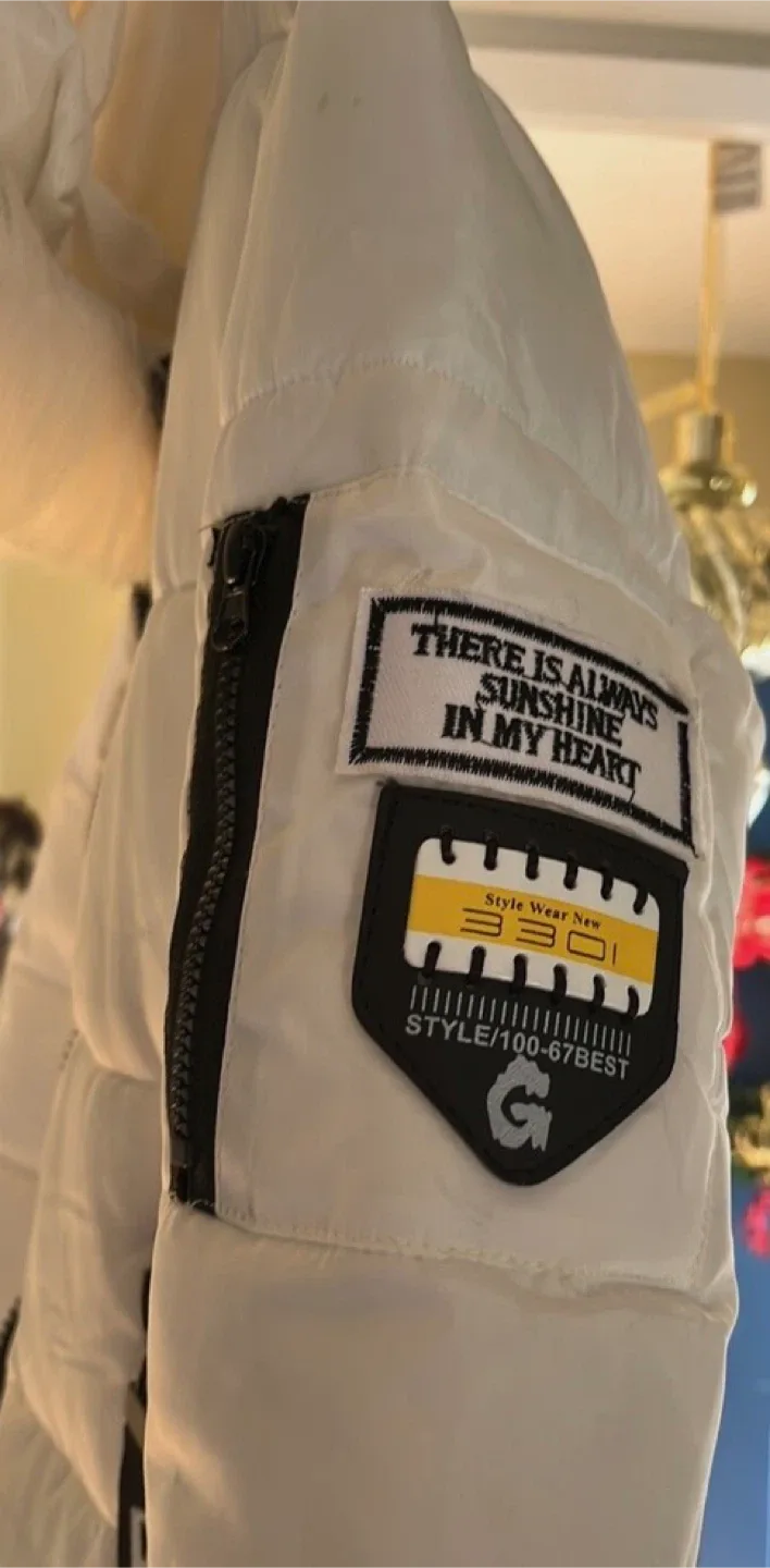 White Puffer Jacket with Faux Fur Hood image indicator(2)