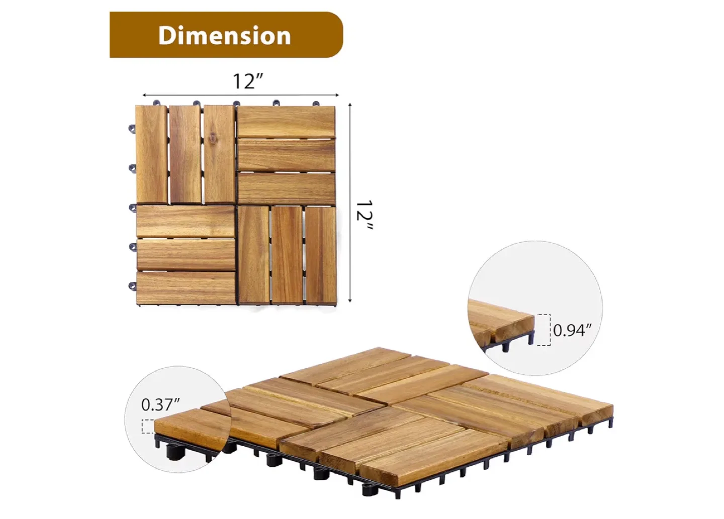 Outdoor Wood Deck Tiles - 12"x12" - 9 pcs image indicator(2)