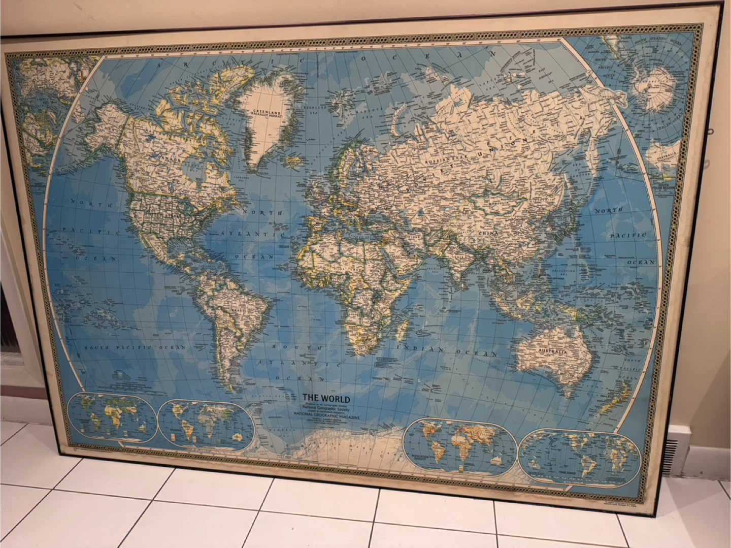 Vintage National Geographic World Map - 1983