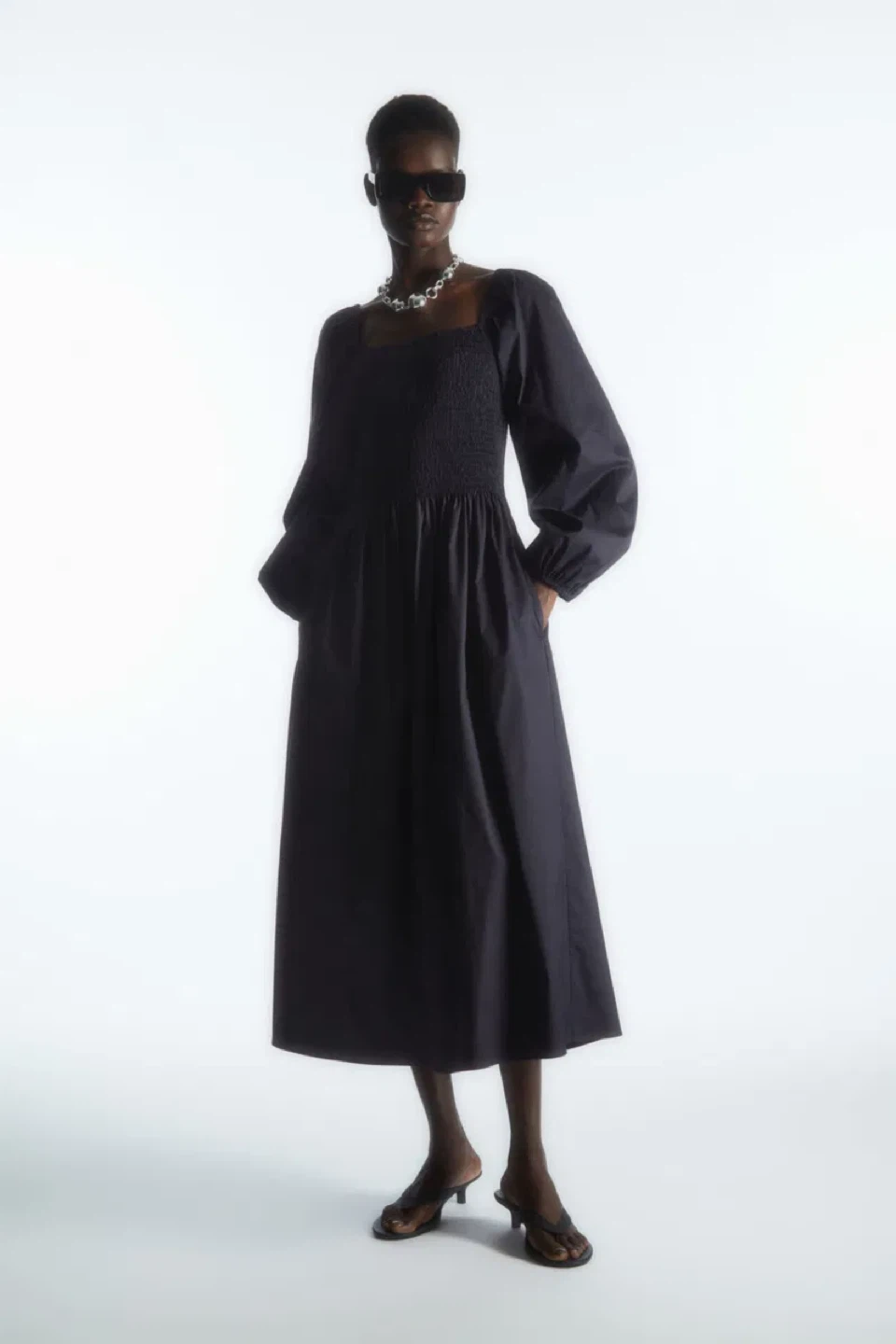 COS Black Smocked Bodice Midi Dress - photo 2