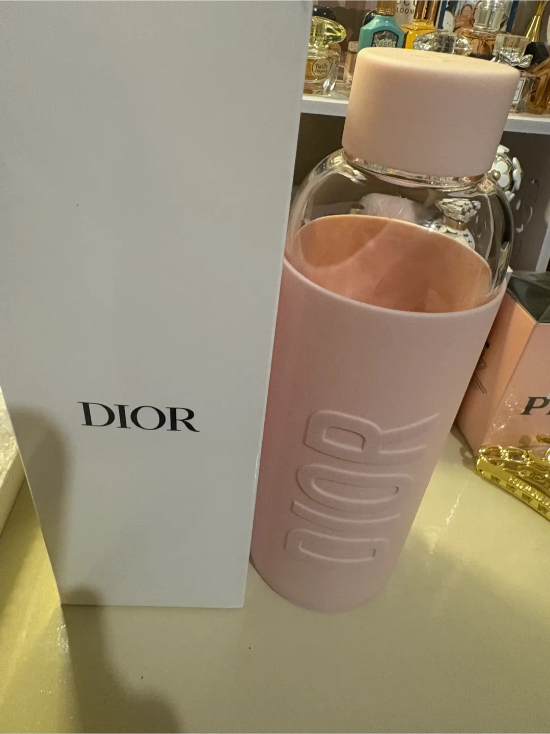 Dior Pink Glass Water Bottle thumbnail