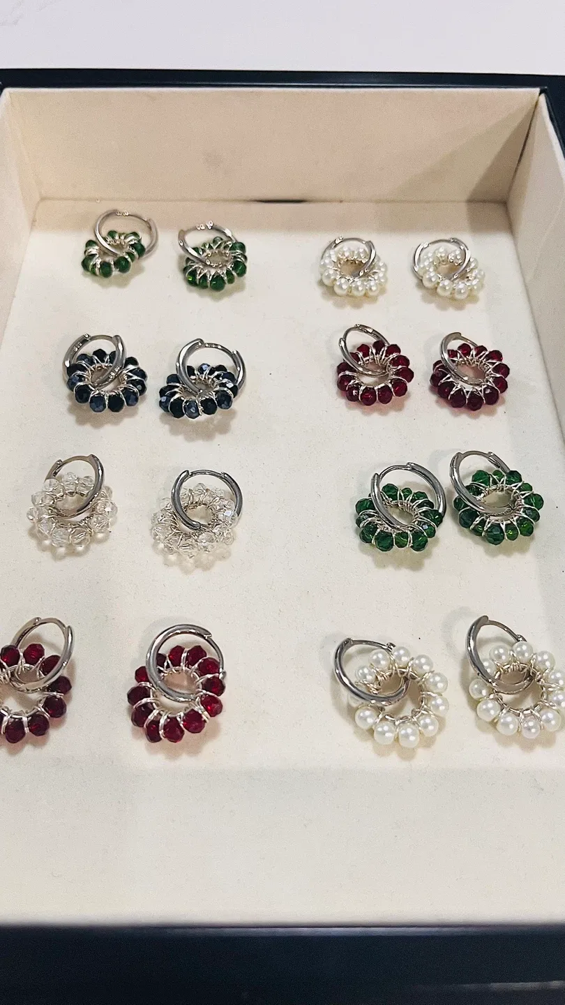 Handmade Beaded Hoop Earrings - Assorted Colours image indicator(2)