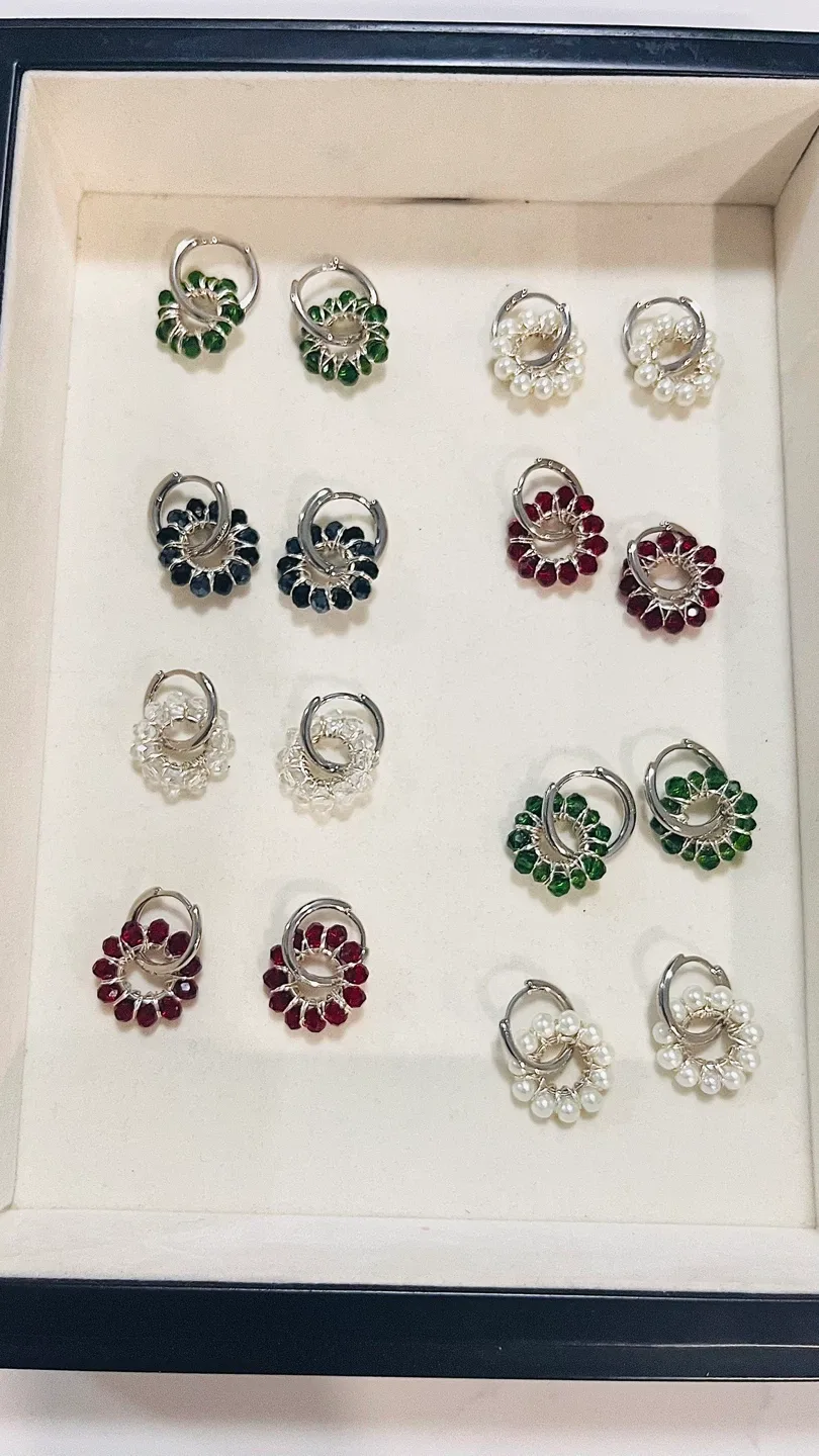 Handmade Beaded Hoop Earrings - Assorted Colours image indicator(3)