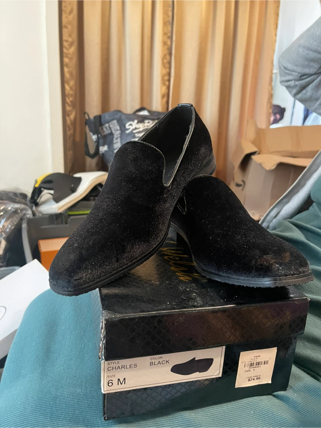 Charles Black Velvet Loafers - Size 6M