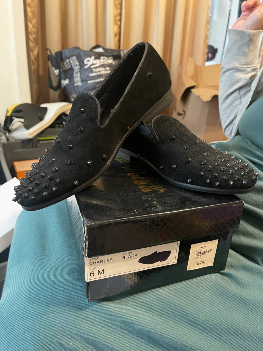 Charles Black Studded Loafers - Size 6M