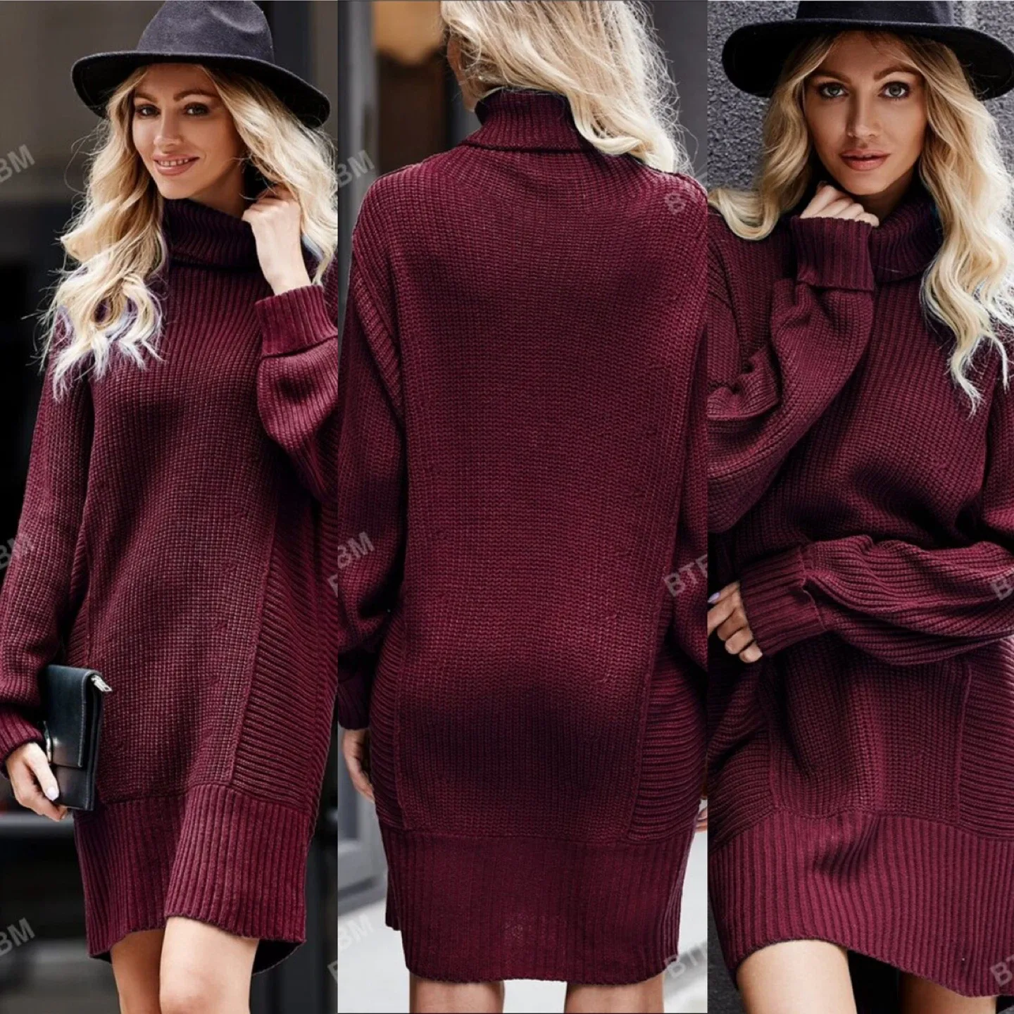 NEW! BTFBM Knit Turtleneck Drop Shoulder Sweater Dress - XL image indicator(3)