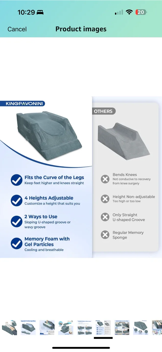 KINGPAVONINI Adjustable Leg Elevation Pillow –Memory Foam R image indicator(3)