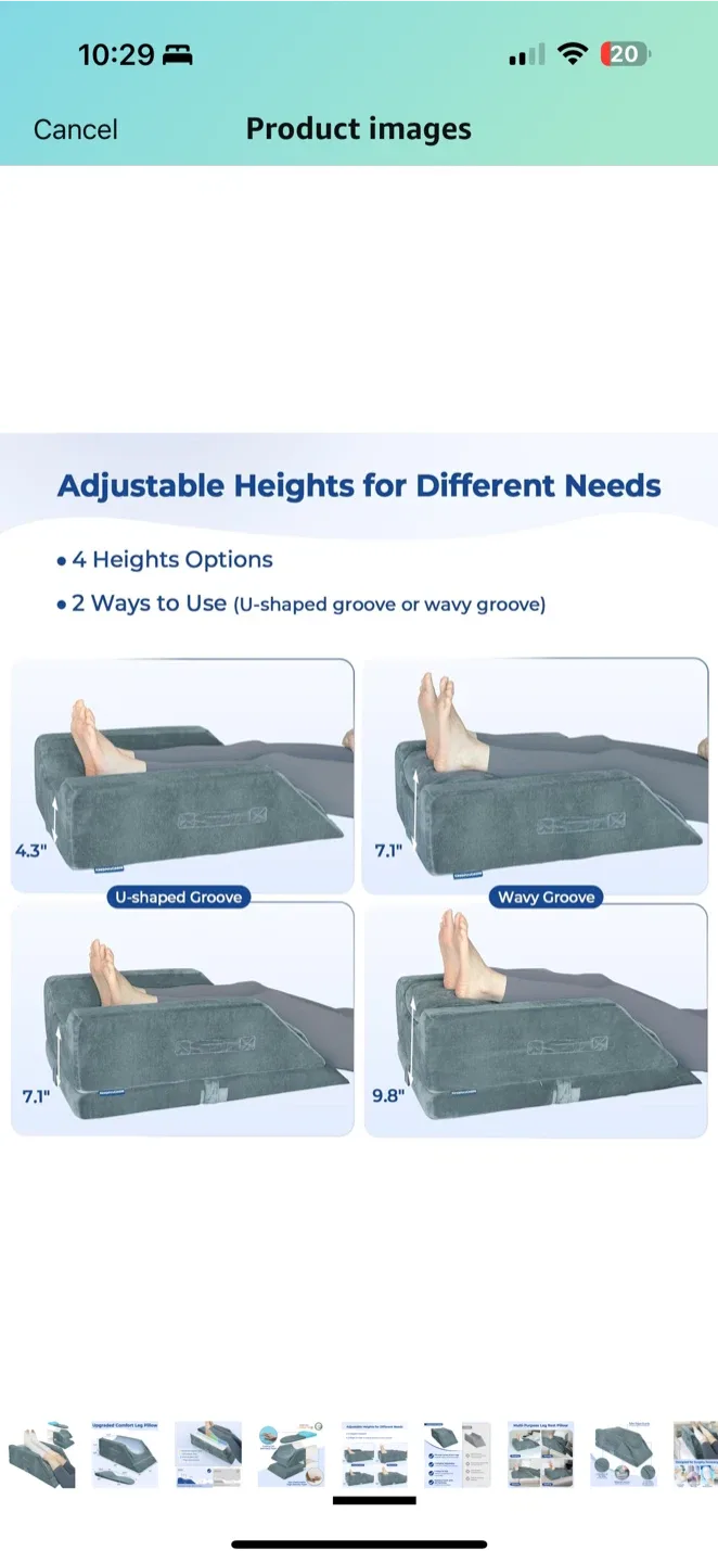 KINGPAVONINI Adjustable Leg Elevation Pillow –Memory Foam R image indicator(5)