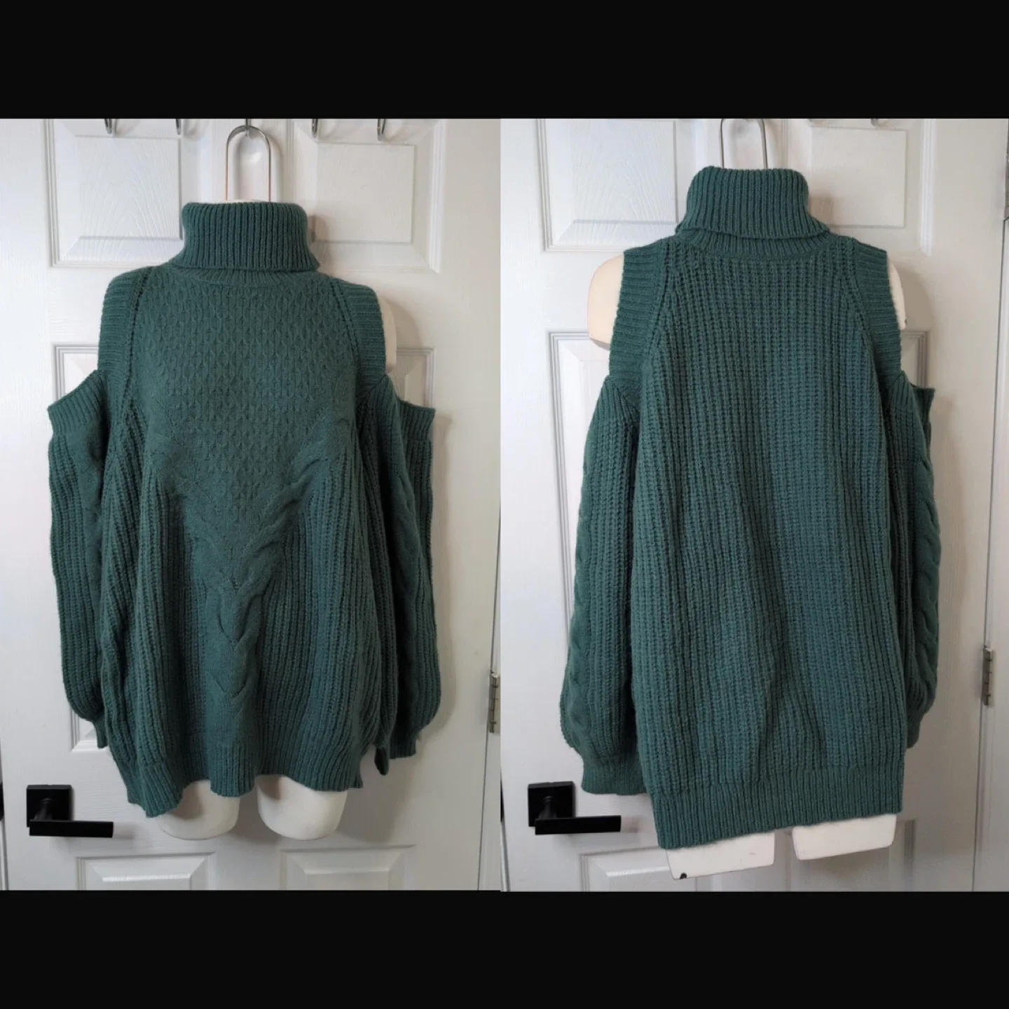 NEW! Green Cold Shoulder Knit Sweater - X-Large image indicator(4)