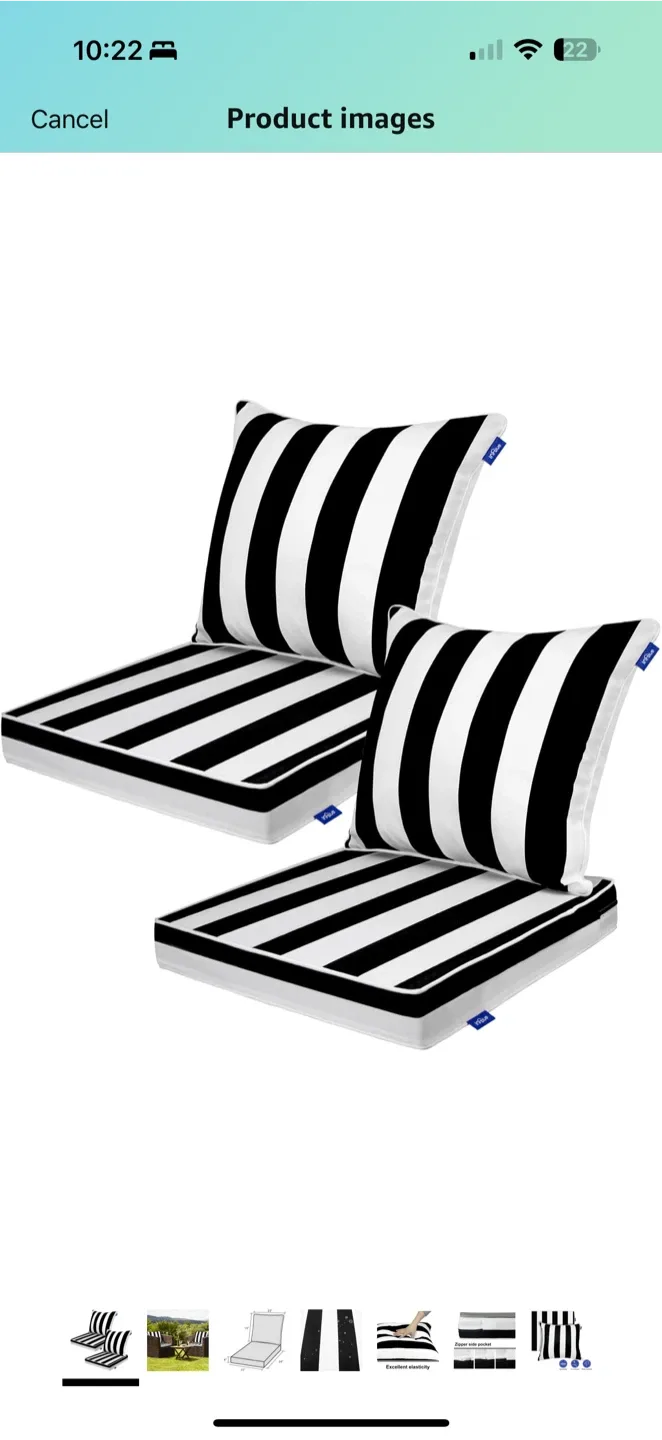Patio Chair Cushion Set – Black & White Stripe image indicator(2)