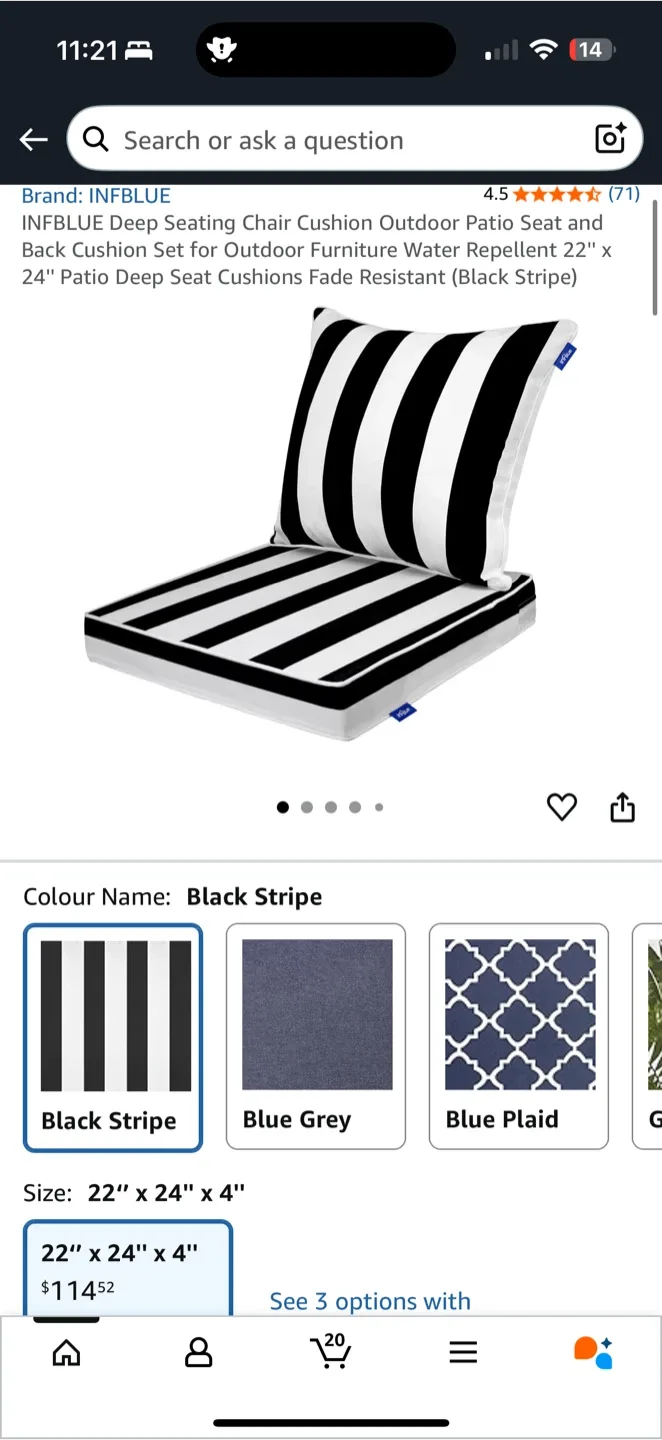 Patio Chair Cushion Set – Black & White Stripe image indicator(7)