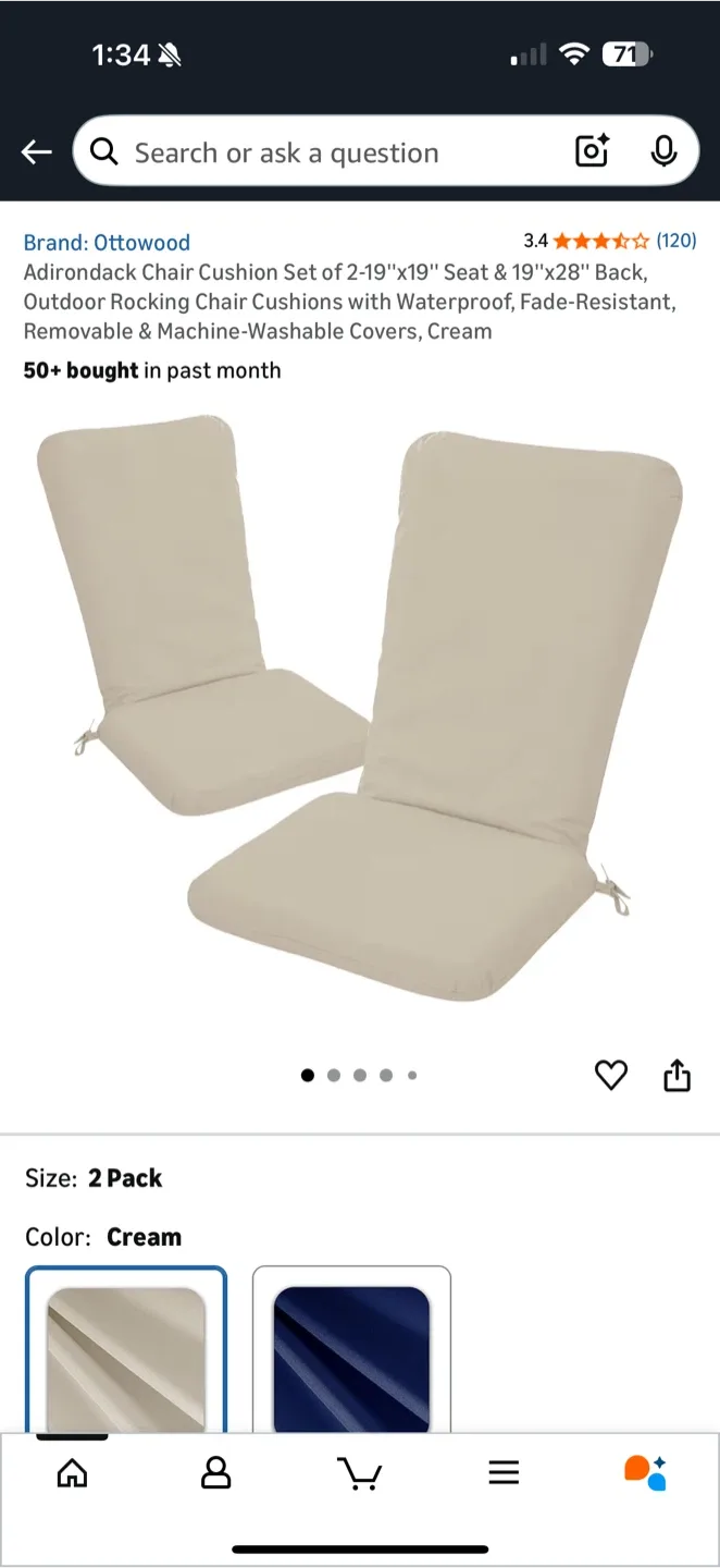 Ottowood Outdoor Chair Cushion Set – Cream (2-Pack) image indicator(2)