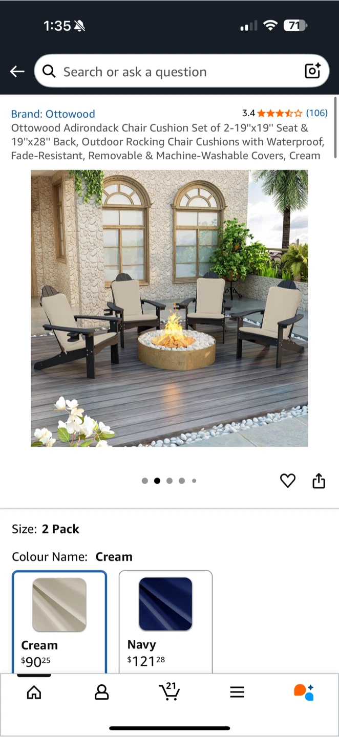 Ottowood Outdoor Chair Cushion Set – Cream (2-Pack)