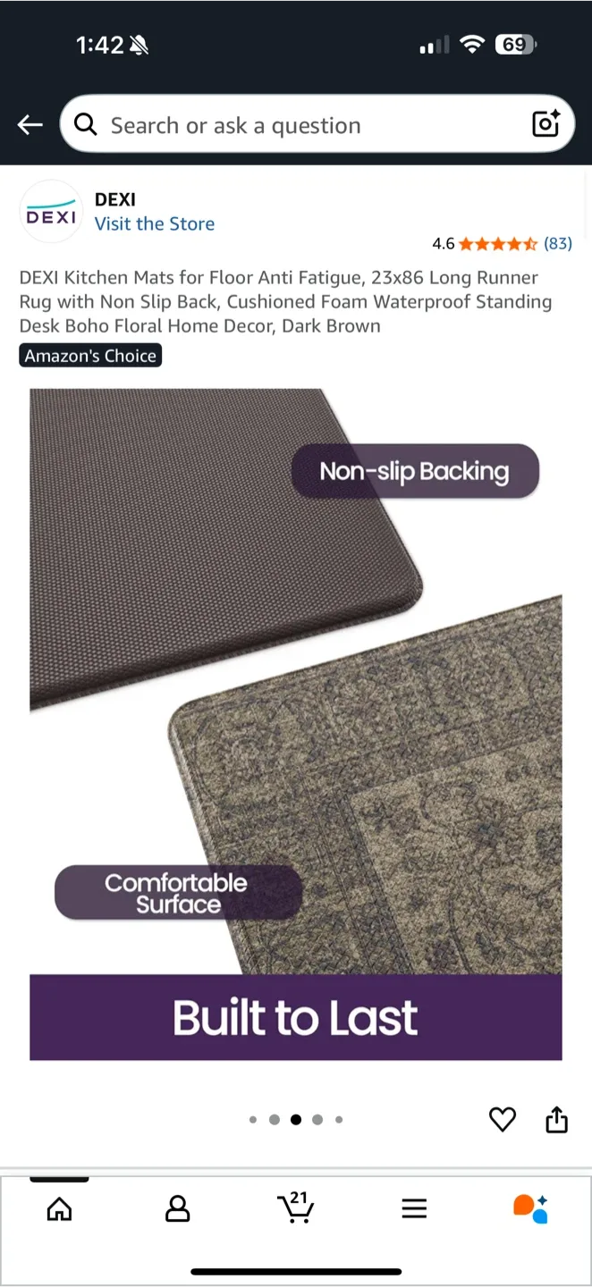 DEXI Anti-Fatigue Runner Rug 7’2” x 2’ – Dark Brown image indicator(2)