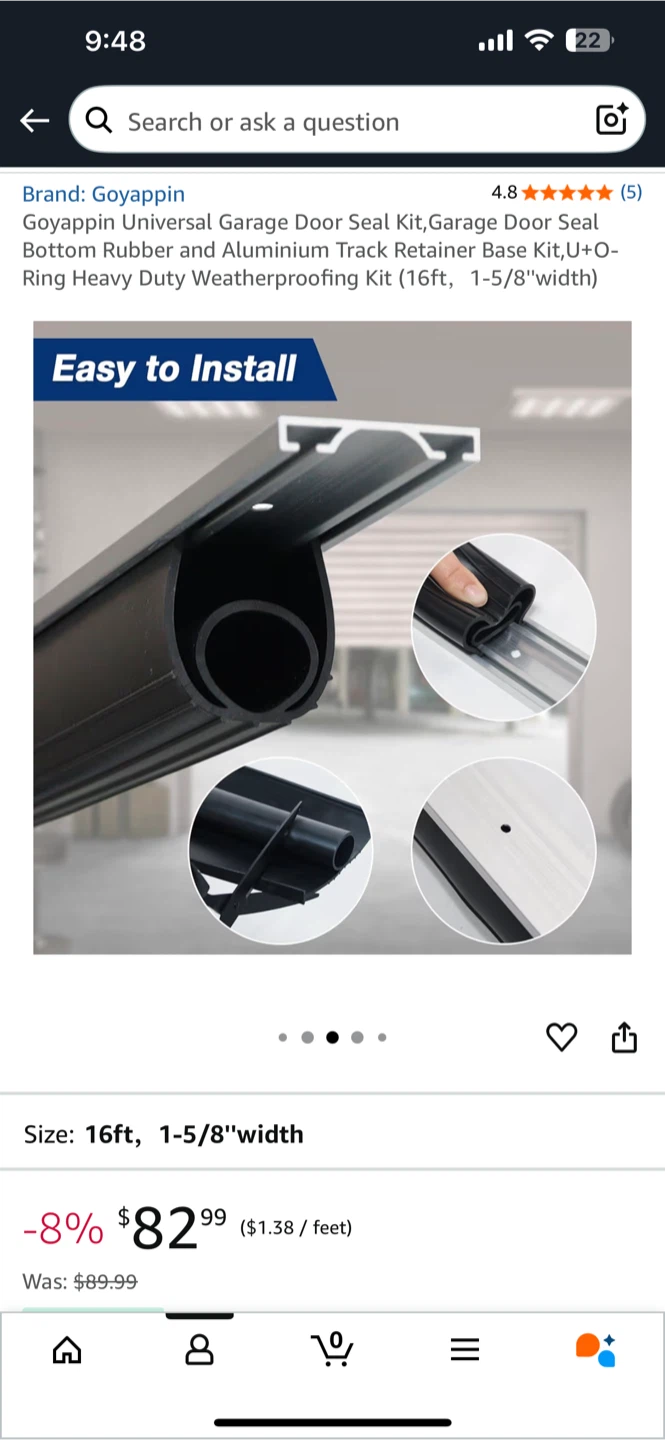 Goyappin Universal Garage Door Seal Kit (16ft)