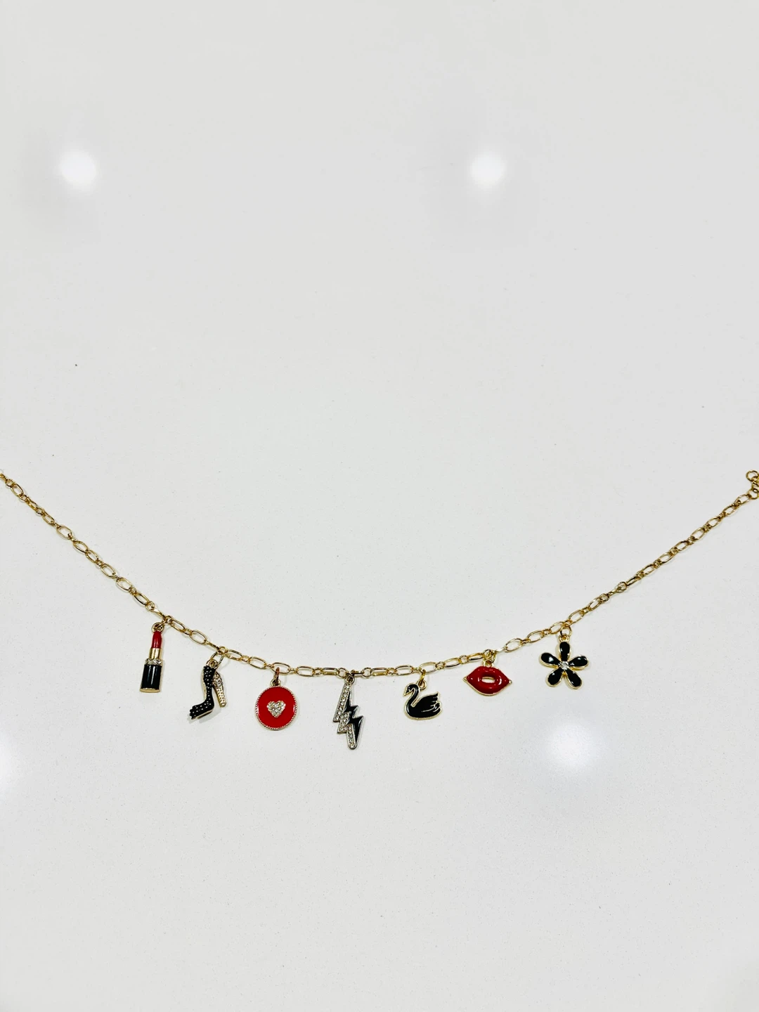 Charm Necklace with Lipstick, Swan, Lips