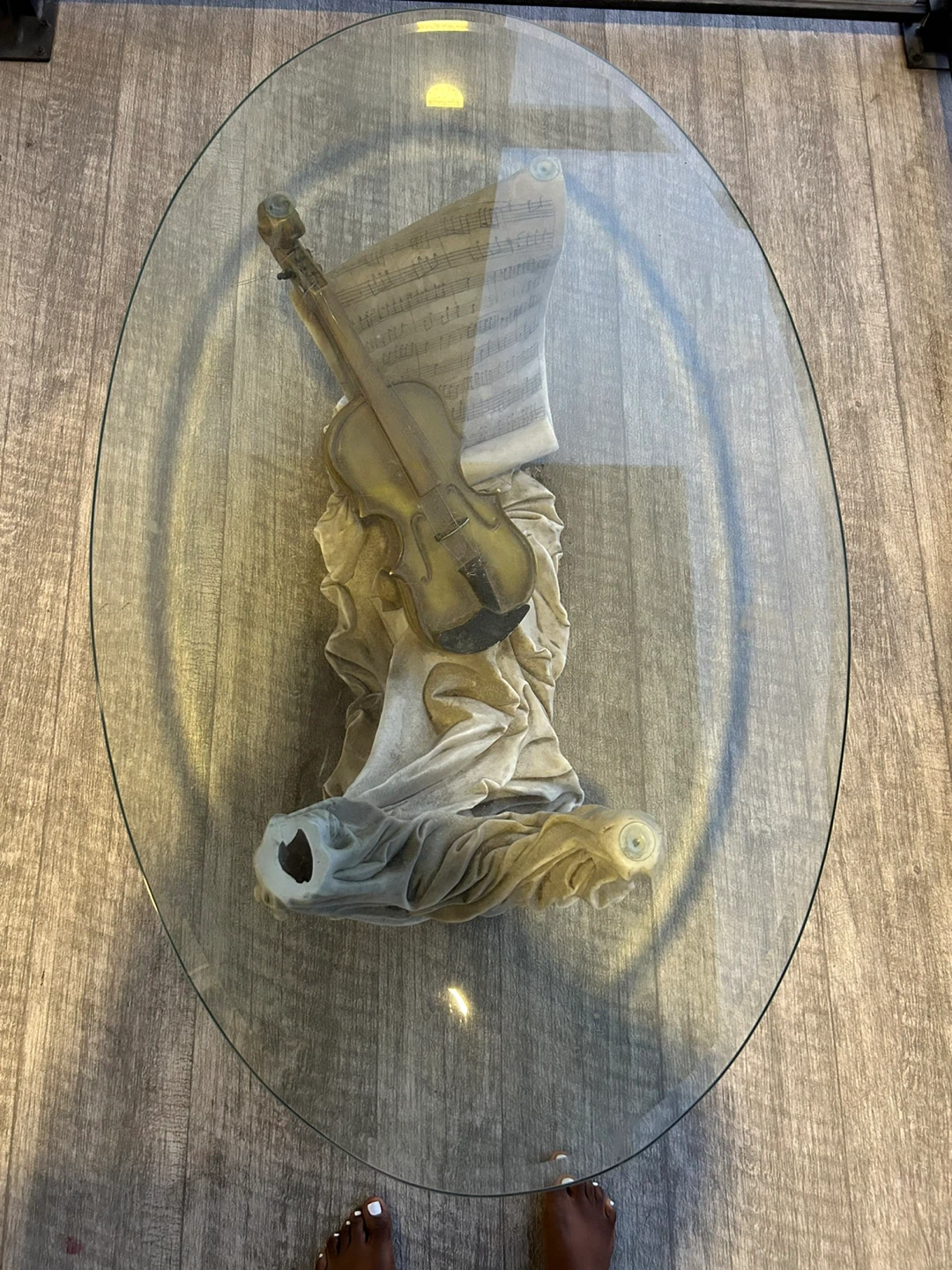 Glass Top Coffee Table with Violin Statue Base - photo 4