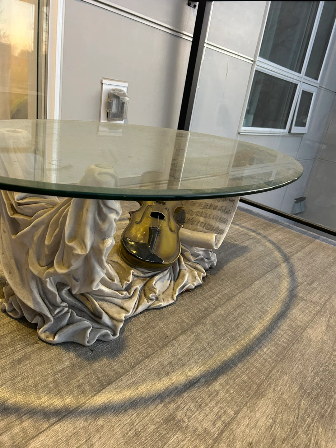 Glass Top Coffee Table with Violin Statue Base - photo 2